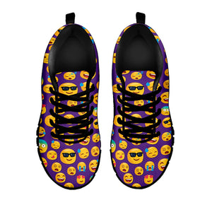 Purple Emoji Pattern Print Black Sneakers