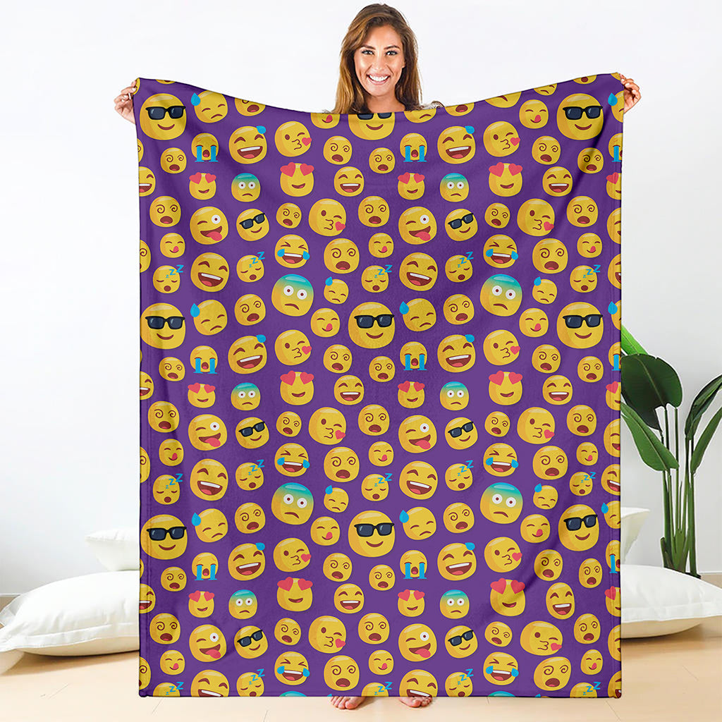 Purple Emoji Pattern Print Blanket