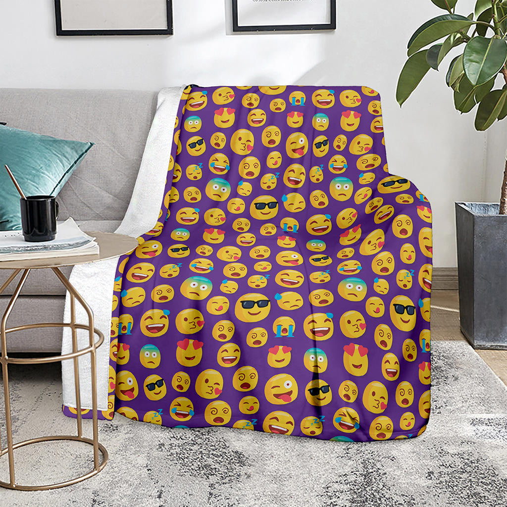 Purple Emoji Pattern Print Blanket