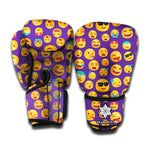 Purple Emoji Pattern Print Boxing Gloves