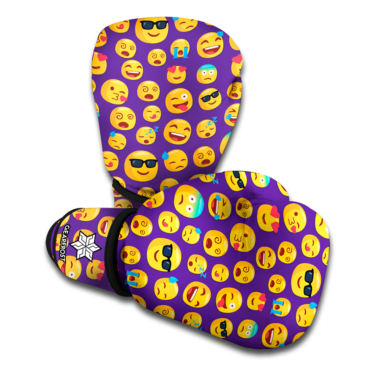 Purple Emoji Pattern Print Boxing Gloves