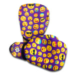 Purple Emoji Pattern Print Boxing Gloves