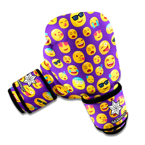 Purple Emoji Pattern Print Boxing Gloves