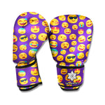 Purple Emoji Pattern Print Boxing Gloves