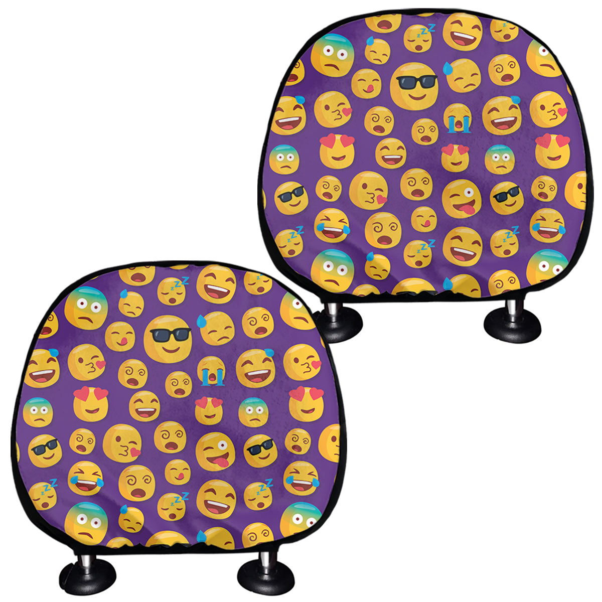 Purple Emoji Pattern Print Car Headrest Covers