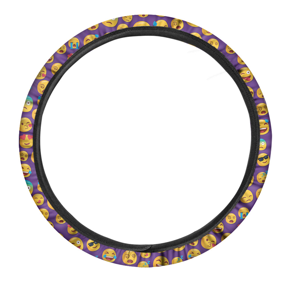 Purple Emoji Pattern Print Car Steering Wheel Cover