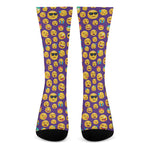 Purple Emoji Pattern Print Crew Socks
