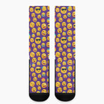 Purple Emoji Pattern Print Crew Socks