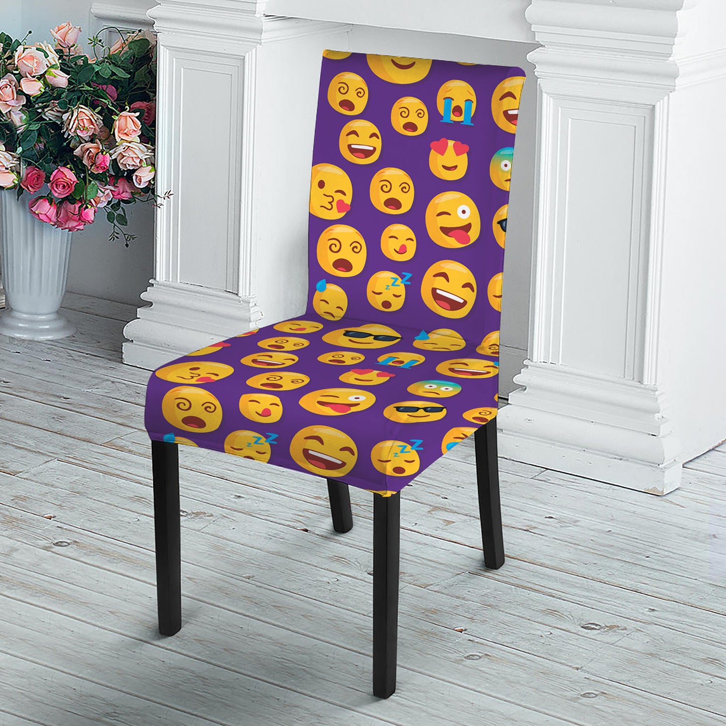 Purple Emoji Pattern Print Dining Chair Slipcover