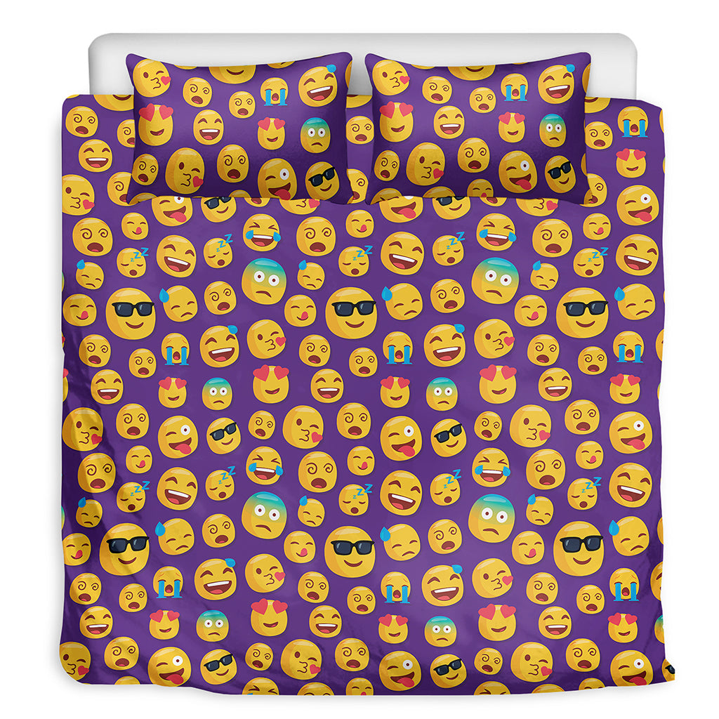 Purple Emoji Pattern Print Duvet Cover Bedding Set