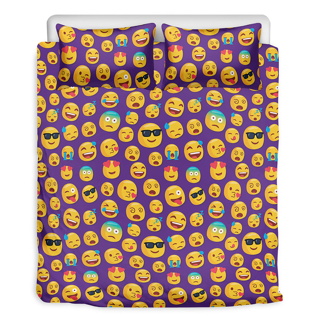 Purple Emoji Pattern Print Duvet Cover Bedding Set