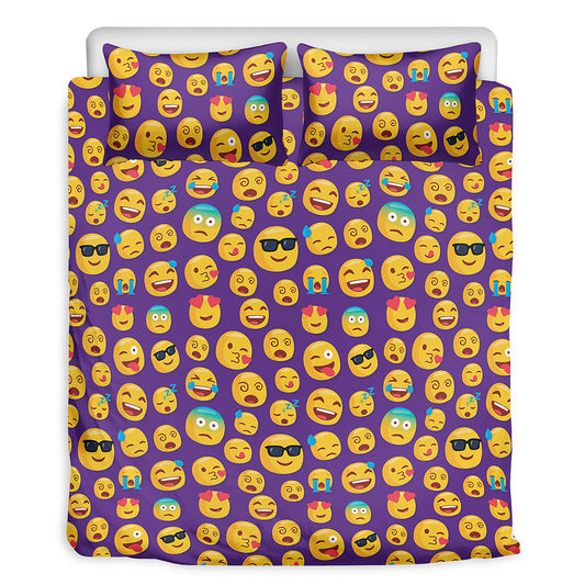 Purple Emoji Pattern Print Duvet Cover Bedding Set