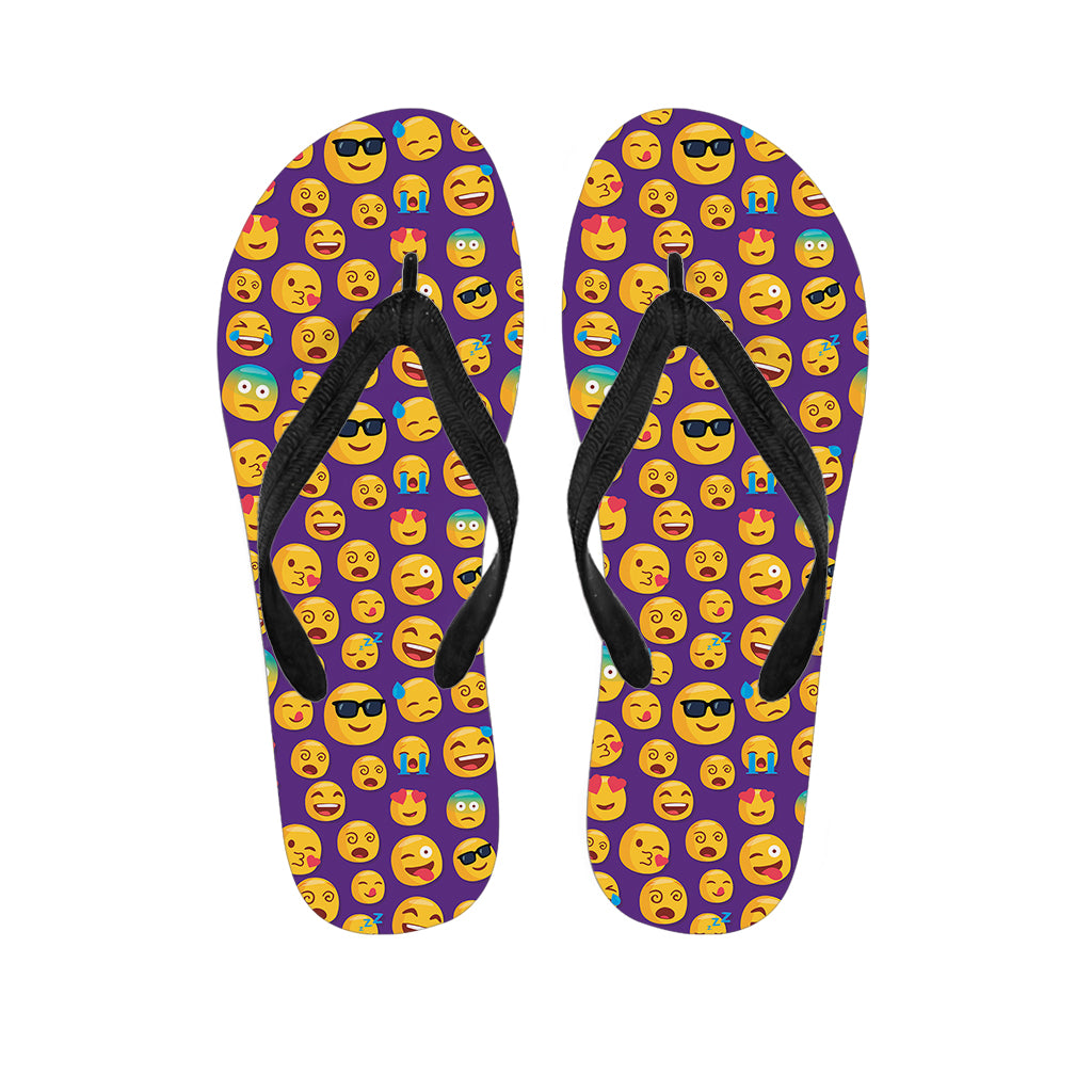 Purple Emoji Pattern Print Flip Flops