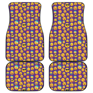 Purple Emoji Pattern Print Front and Back Car Floor Mats