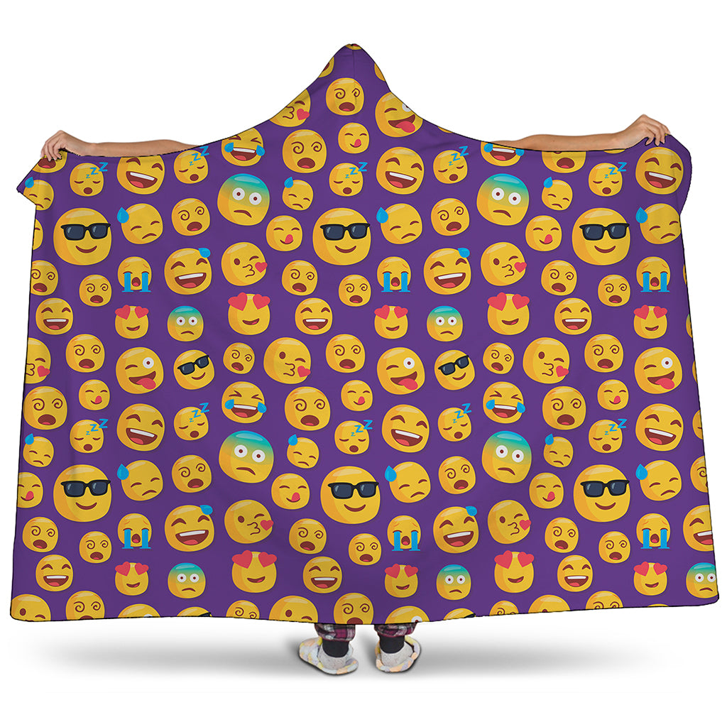 Purple Emoji Pattern Print Hooded Blanket