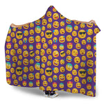Purple Emoji Pattern Print Hooded Blanket