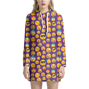 Purple Emoji Pattern Print Hoodie Dress