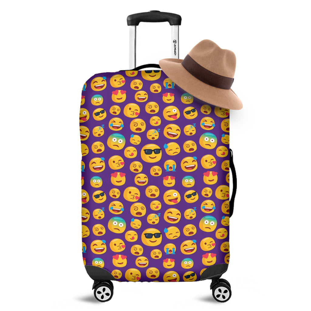 Purple Emoji Pattern Print Luggage Cover