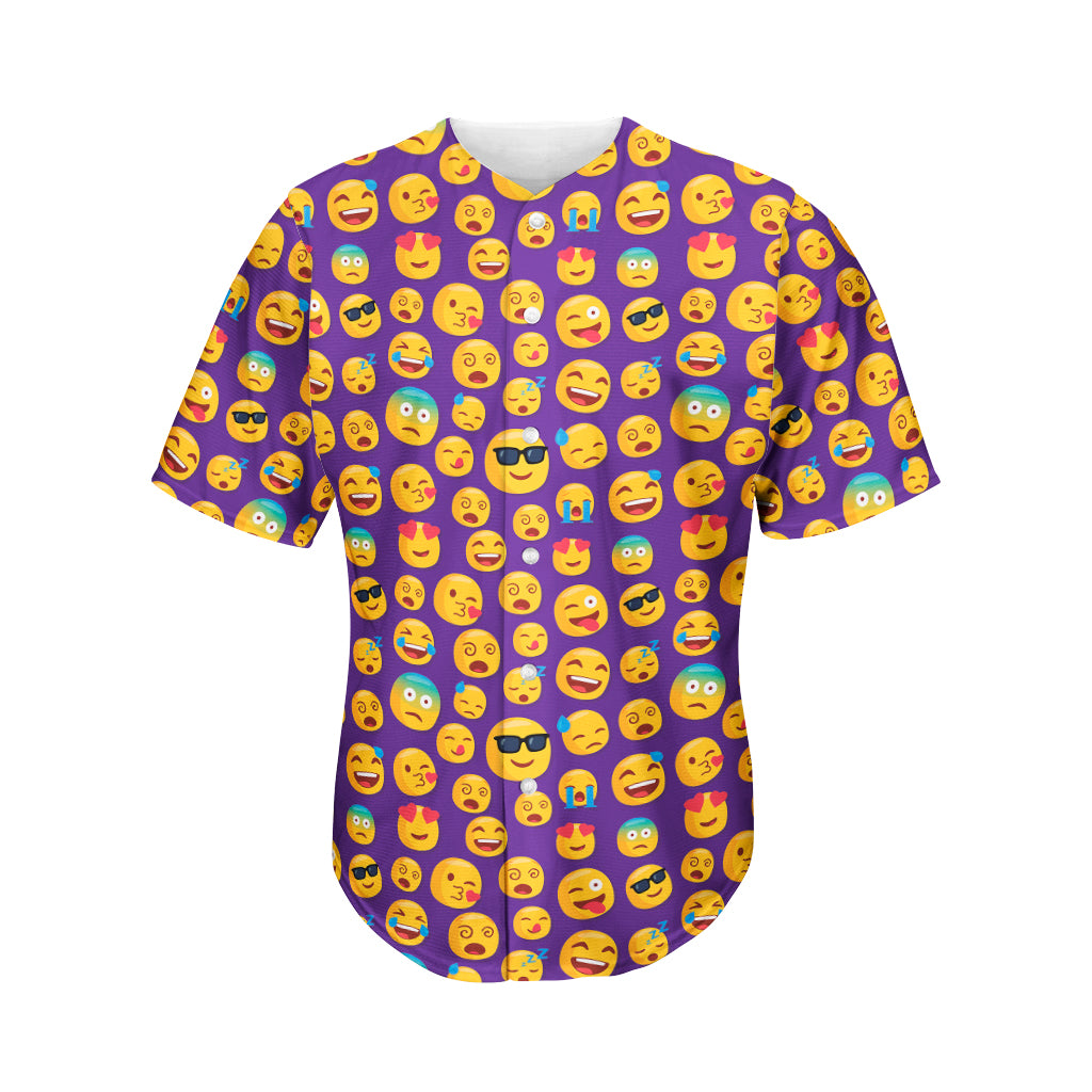 Purple Emoji Pattern Print Men's Baseball Jersey