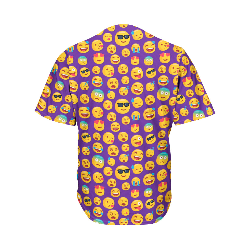 Purple Emoji Pattern Print Men's Baseball Jersey