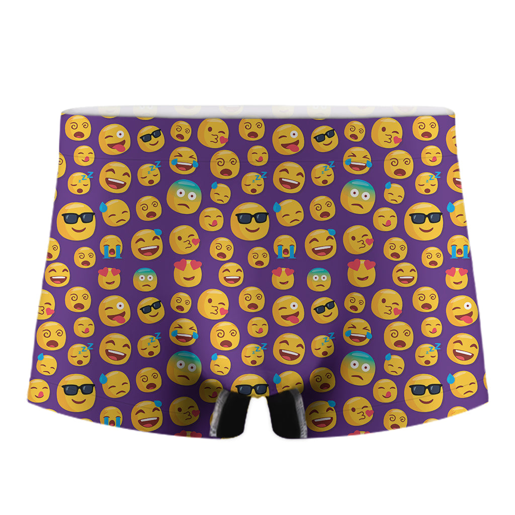 Purple Emoji Pattern Print Men's Boxer Briefs