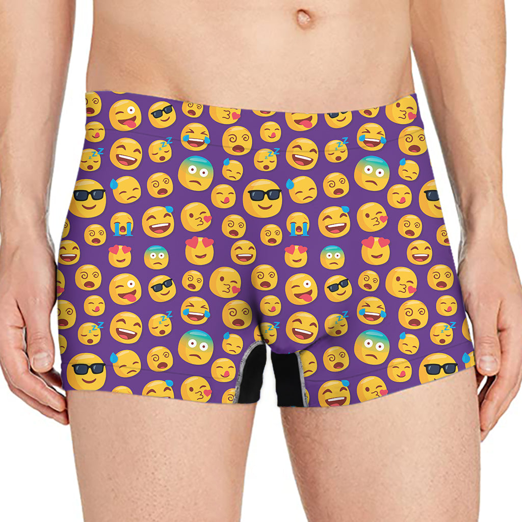 Purple Emoji Pattern Print Men's Boxer Briefs