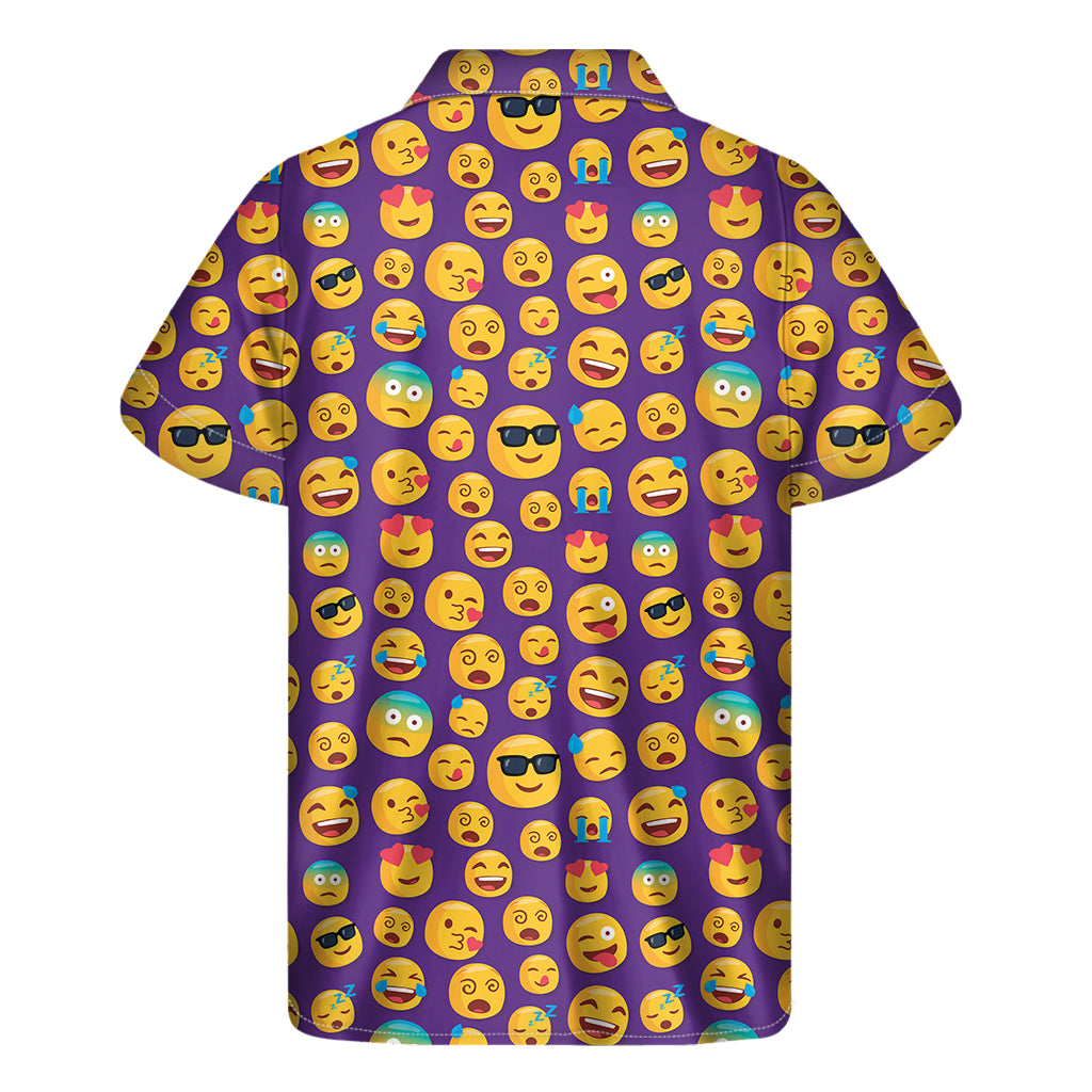 Purple Emoji Pattern Print Men's Short Sleeve Shirt