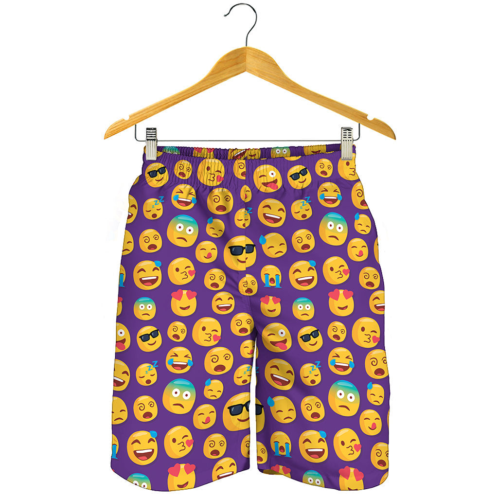 Purple Emoji Pattern Print Men's Shorts