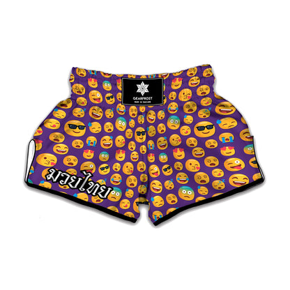 Purple Emoji Pattern Print Muay Thai Boxing Shorts