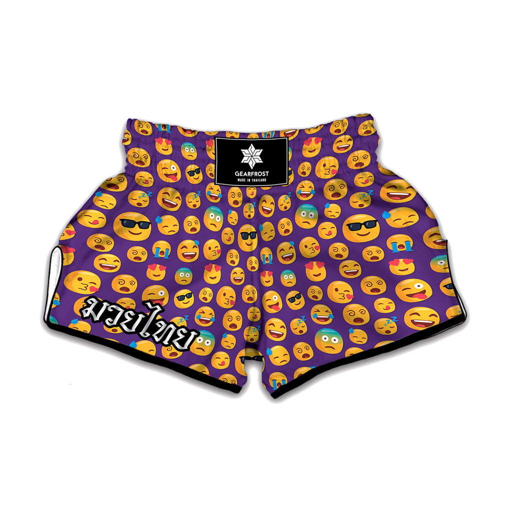 Purple Emoji Pattern Print Muay Thai Boxing Shorts