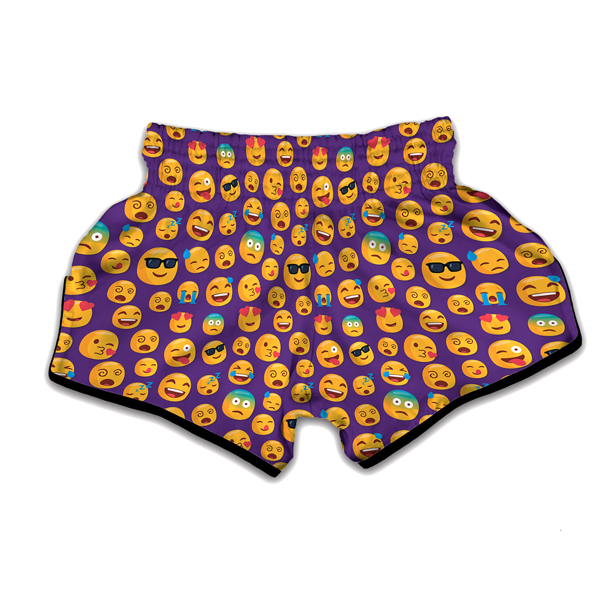 Purple Emoji Pattern Print Muay Thai Boxing Shorts