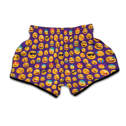 Purple Emoji Pattern Print Muay Thai Boxing Shorts