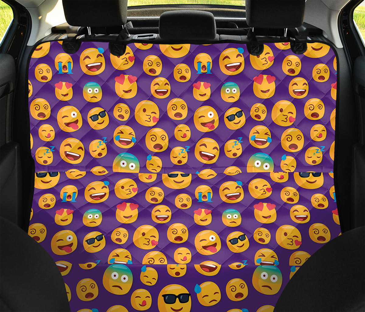 Purple Emoji Pattern Print Pet Car Back Seat Cover