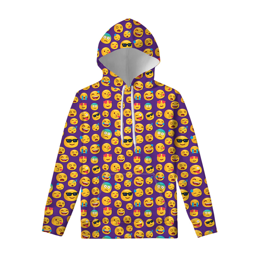 Purple Emoji Pattern Print Pullover Hoodie