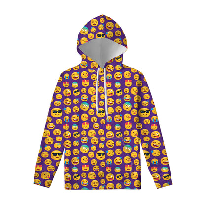 Purple Emoji Pattern Print Pullover Hoodie