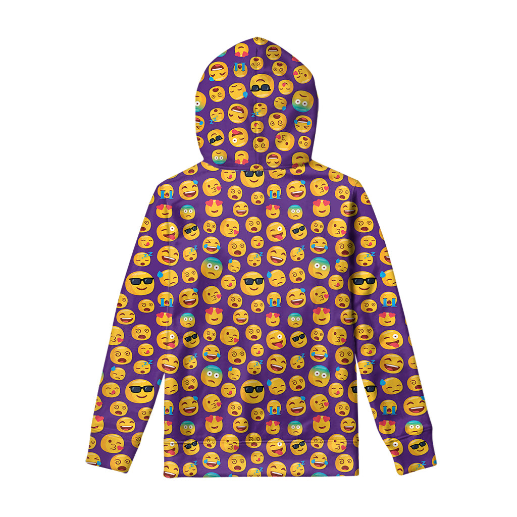 Purple Emoji Pattern Print Pullover Hoodie