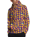 Purple Emoji Pattern Print Pullover Hoodie