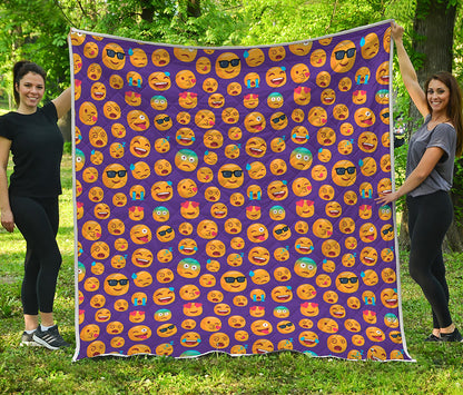 Purple Emoji Pattern Print Quilt