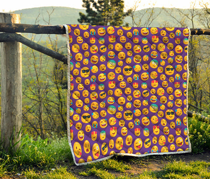 Purple Emoji Pattern Print Quilt