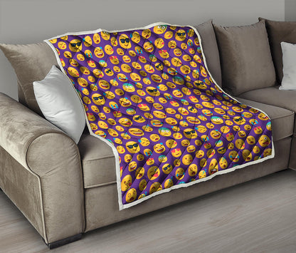 Purple Emoji Pattern Print Quilt