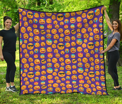 Purple Emoji Pattern Print Quilt