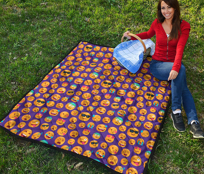 Purple Emoji Pattern Print Quilt