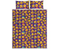 Purple Emoji Pattern Print Quilt Bed Set