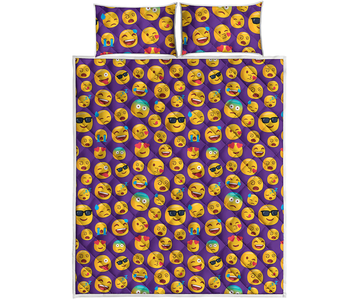Purple Emoji Pattern Print Quilt Bed Set