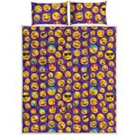 Purple Emoji Pattern Print Quilt Bed Set
