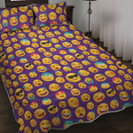 Purple Emoji Pattern Print Quilt Bed Set