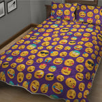 Purple Emoji Pattern Print Quilt Bed Set