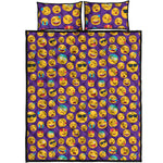 Purple Emoji Pattern Print Quilt Bed Set