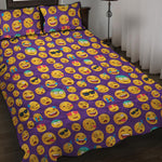 Purple Emoji Pattern Print Quilt Bed Set