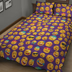 Purple Emoji Pattern Print Quilt Bed Set